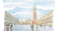 Jiro Taniguchi, Place Saint-Marc : le Campanile et la Basilique © louis vuitton malletier / jiro taniguchi droits restreints louis vuitton travel book venise 2014 Jiro Taniguchi, Place Saint-Marc : le Campanile et la Basilique © louis vuitton malletier / jiro taniguchi droits restreints louis vuitton travel book venise 2014